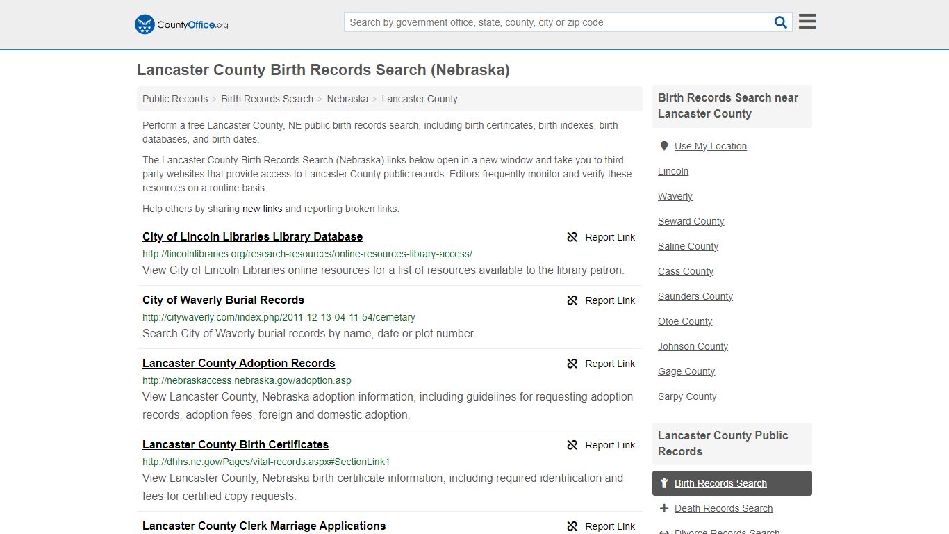 Lancaster County Birth Records Search (Nebraska) - County Office